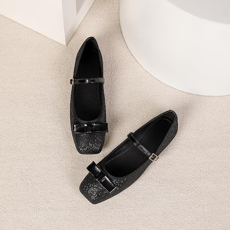 Mary Jane Shoes for Women Square Toe Flats Dressy Ballet Flat Mary Jane Flats with Buckle Strap Comfortable Slip On Casual Shoes Women s Flat Shoes 35 чёрный