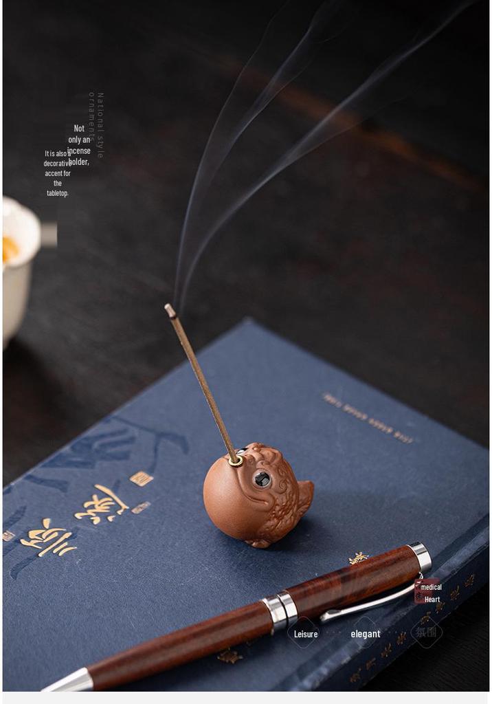 Purple Clay Golden Toad Incense Burner: Zen Desktop Aromatherapy Holder for Home