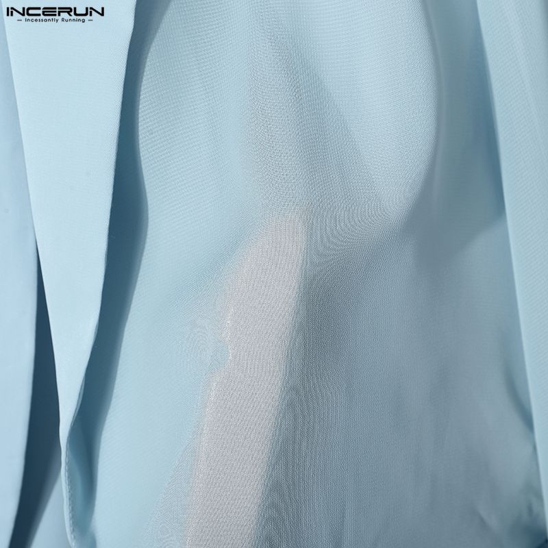 INCERUN Men Sets 3/4 Sleeve Mesh Sheer Layers Tops and Long Pants Casual Suits