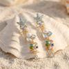 Pendiente Largo Colgante Estrella de Mar Coral Estilo Boho para Mujer Perla de Imitación Circonita de Colores Borla Larga Pendiente de Gota Joyería de Verano Playa Océano