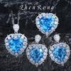 Luxury Handcrafted Topaz Heart Pendant Necklace Ocean Heart Ring Aquamarine Earrings Jewelry Set for Women