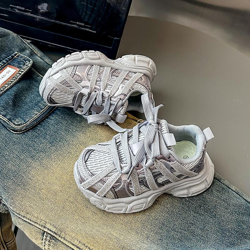 Children's Popular Thick-soled Letter Sneakers Boys' Trendy Shoes Medium and Large Children's Lightweight Fashion Dad Shoes Girls' Casual Shoes