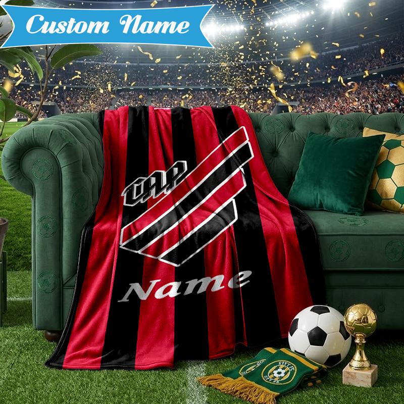 Custom Name Black Stripes Athletico Crest Blanket Lightweight Ideal Bedding Blanket Perfect for Travel, Camping, Living Rooms,Sofas,Christmas gift
