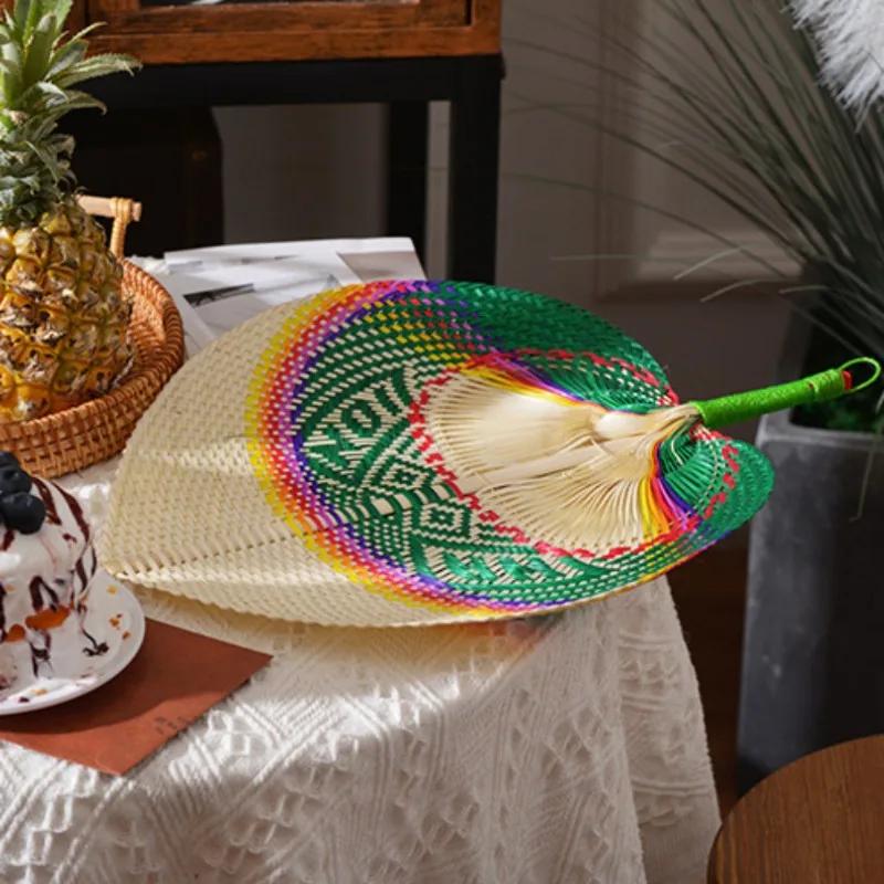 1 Stück Bambus Löwenzahn Handkurbelventilator Handwerksventilator Exquisiter Reiner Stroh Kreativer Haushalt Sommer Tragbarer Handkurbelventilator