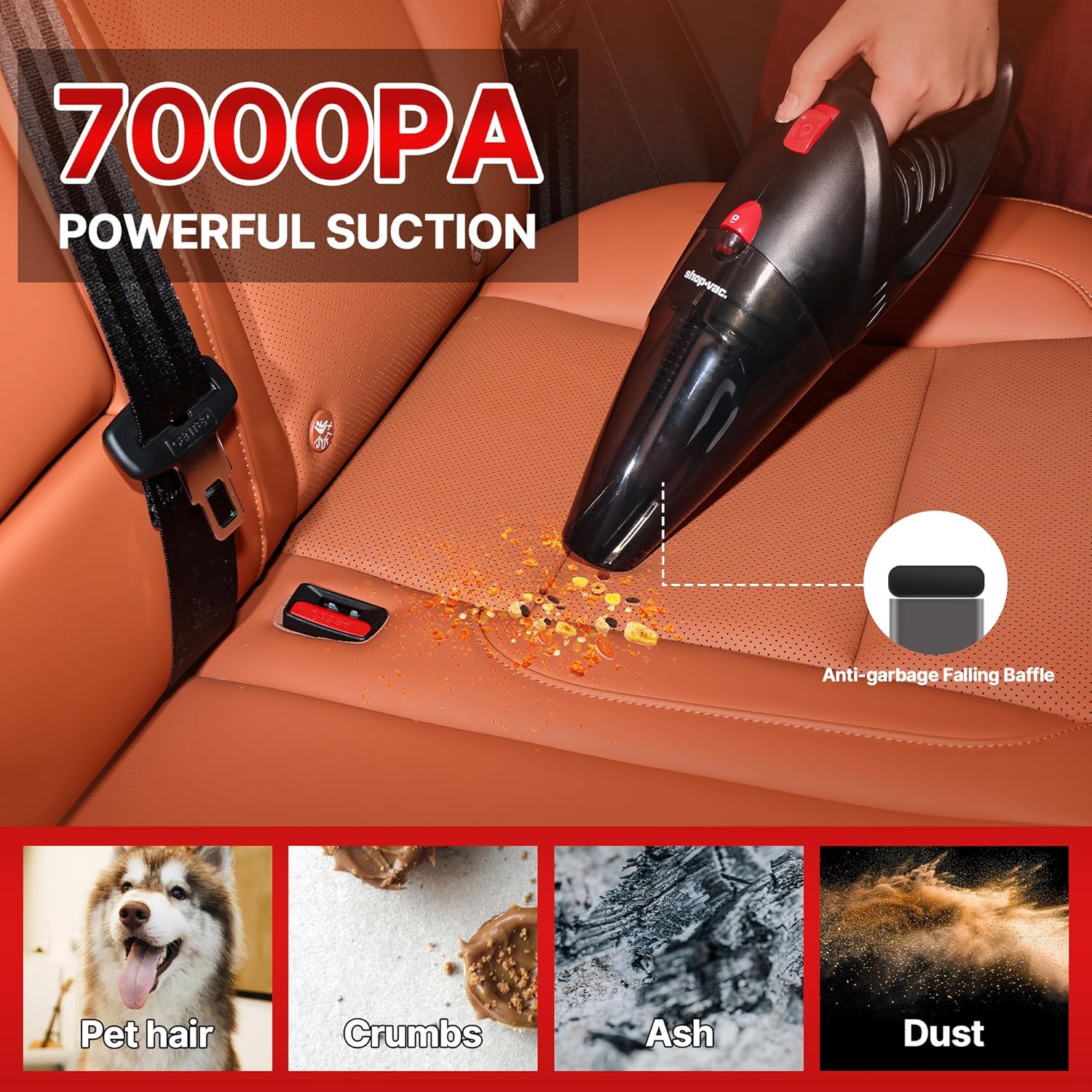 

12V Car Vacuum, 7000Pa Powerful Suction, Corded Handheld with Storage Bag, Cigarette Lighter Plug United States