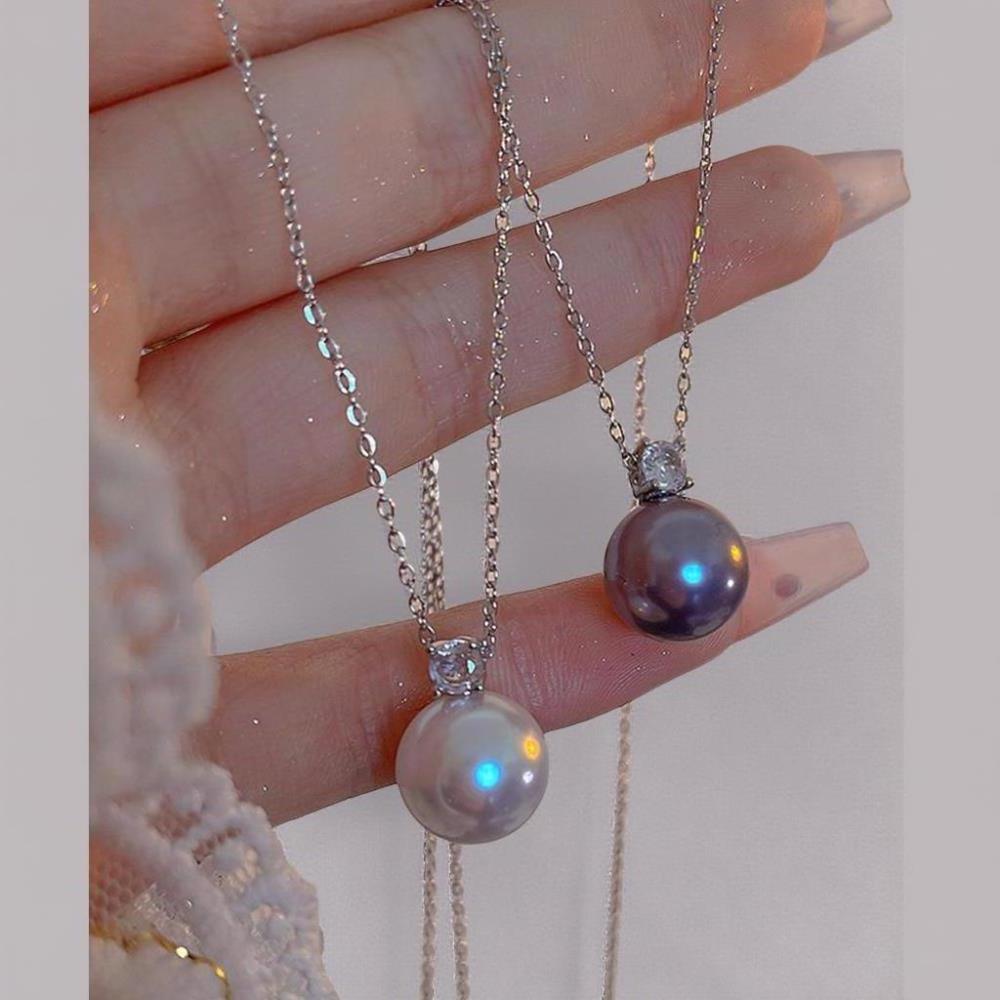 Women's Simple Pearl Cubic Silver Chain Mini Necklace