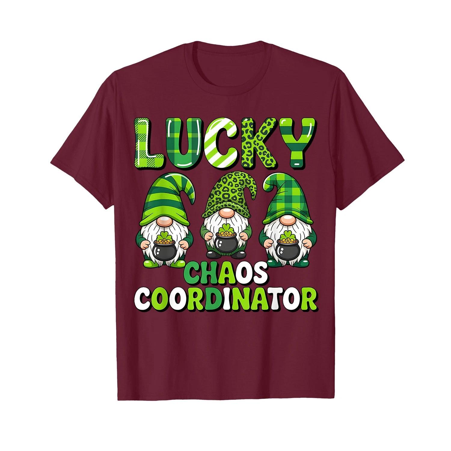 St Patrick_s Day - Lucky Shamrock Leopard Gnomes Irish Women T-Shirt M