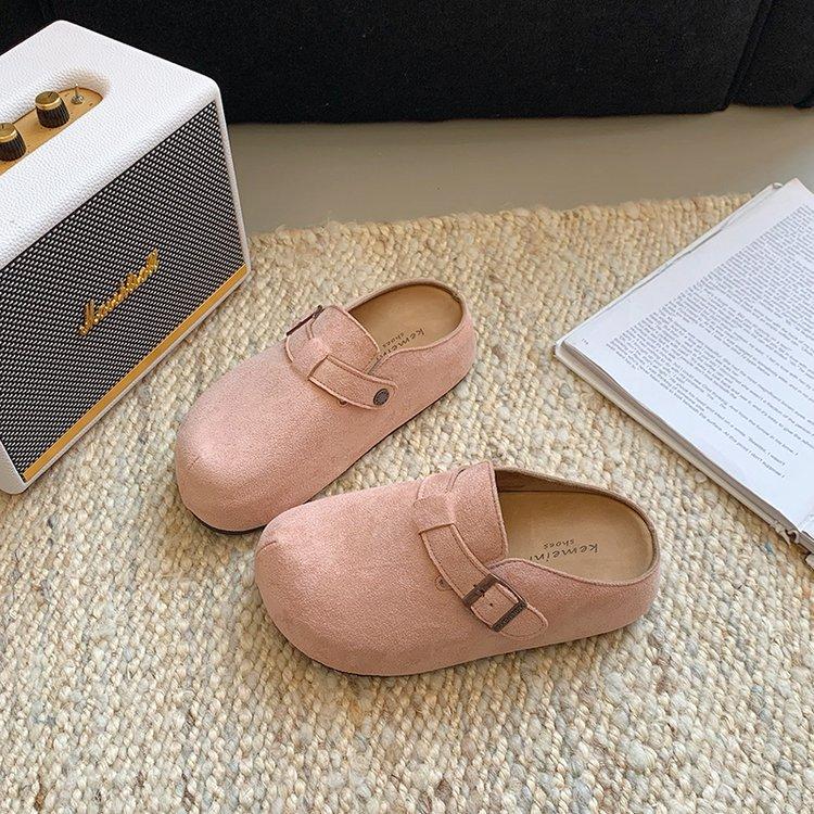 

Популярные одинарные туфли, повседневные универсальные на среднем каблуке (3-5см) резиновые баотоу на плоской подошве из коровьего велюра (штейн) 40 розовый