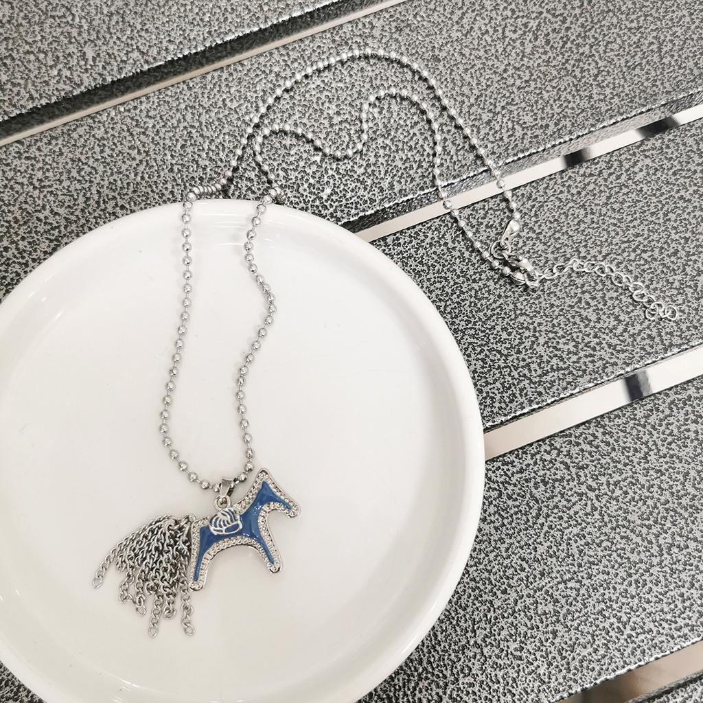 Funny Enamel Cartoon Horse Metal Multi Chain Tassel Pendant Necklaces for Women Silver Plated Beads Chain Chokers Gift Accessory