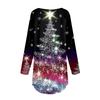 Women's Fashionable Loose-Fit Button-Down Collar Christmas Print Long-Sleeved Top