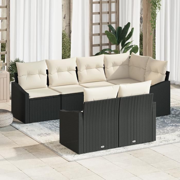 VidaXL Ensemble de canapé de jardin 7 pièces avec coussins en rotin poly noir 3346757