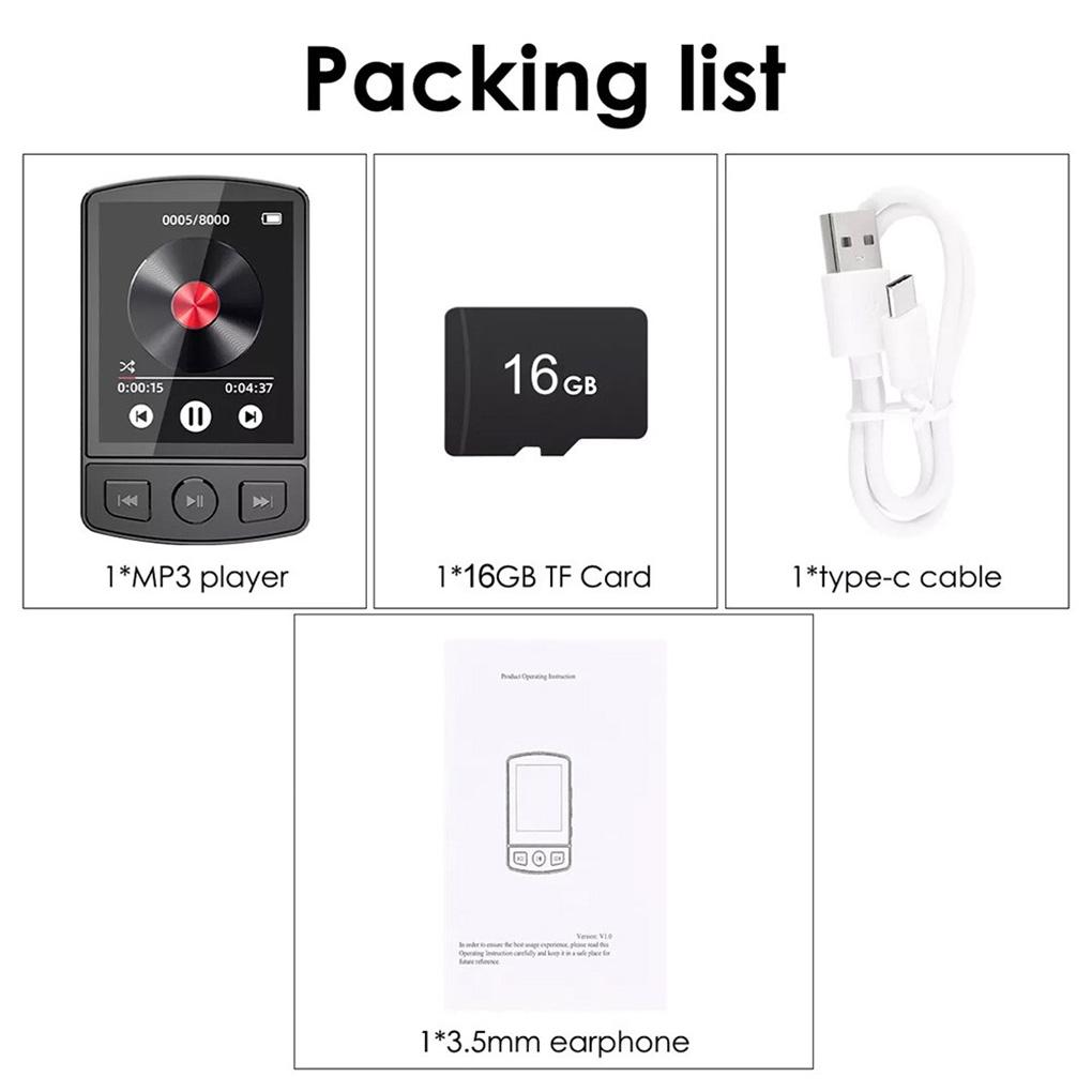 MP3 Player Portable Sport Clip Walkman HiFi Sound Bluetooth-Compatible 5.2 Student Walkman 1.8inch Screen with FM Radio E-Book