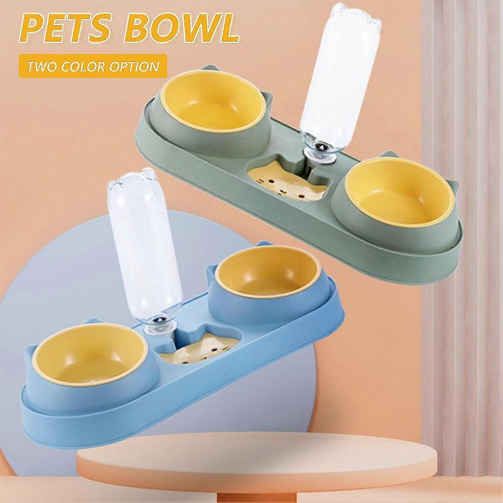 Double Dog Cat Bowls With Water Dispenser Tilted Cat Food Dishes For Indoor Pet-Green