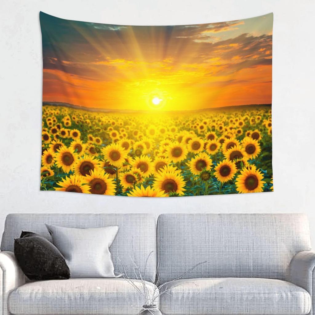Sunflower Tapestry Wall Hanging Country Yellow Floral Tapestry Sunflower Field Nature Landscape Wall Art for Living Room Dorm