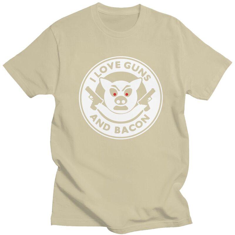 Custom I Love Guns And Bacon Tshirts for Men Short Sleeve Leisure T Shirt Tshirt Pure Cotton Tee Gift