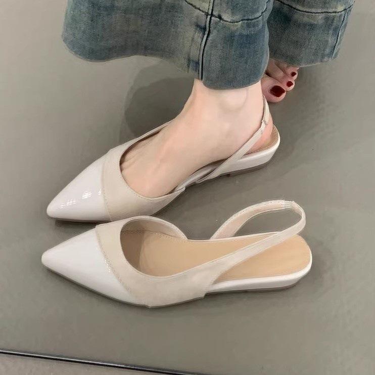 Gentle fairy wedge heels single shoes 2025 new French temperament elegant suede pointed head shallow mouth rear empty commuter shoes