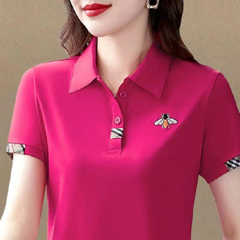 Nové letní tričko s klopou a krátkým rukávem ve velkých velikostech pro ženy středního věku, sportovní top, základní tričko pro ženy