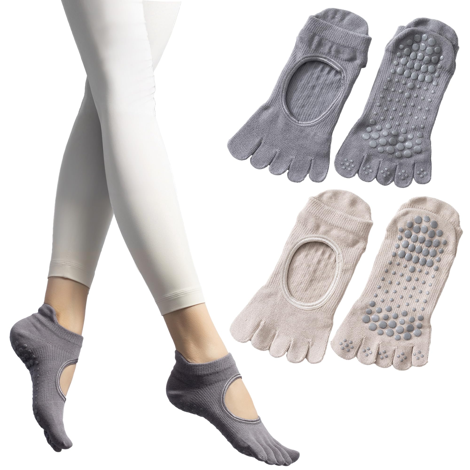 

GOKEI Yoga Supervised by a Pilates Grip Short Moderate Socks for Air Conditioning Sweat Hot Elegant Gray and Ecru Women s Socks, Instructor, Non-Slip,