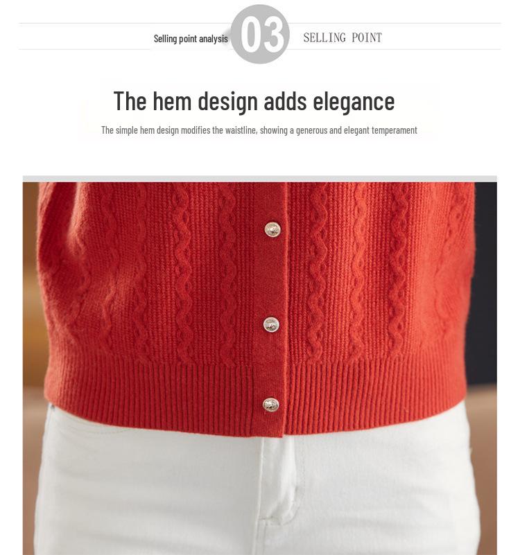 Autumn Pure Wool Color Block Cardigan for Stylish Middle-Aged Women