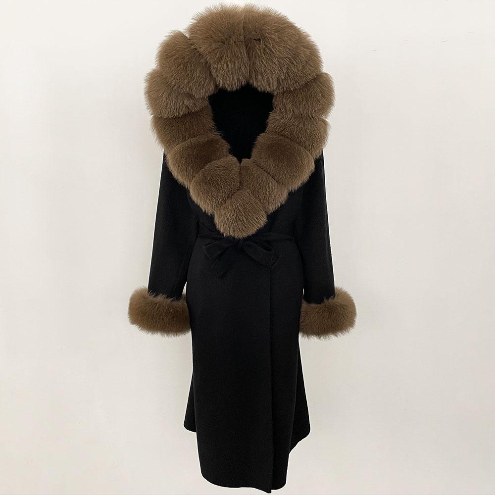 OFTBUY Autumn Winter Women Coat Real Natural Fox Fur Collar Hooded Double-faced Woolen Blends Jacket Thick Warm Casual Overwears