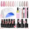 Beetles Gel Nagellak Starterset, 6 Kleuren Nagelsalon Set met 48W Nagellamp, Roze Valentijnsdag Decoraties French White Glitter Roze Nude Gel Nagellak