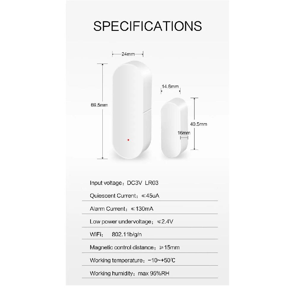 Tuya Smart WiFi Door Sensor Smart Home Open Close Detector Smartlife App Control Notification Compatible with Alexa Google Home