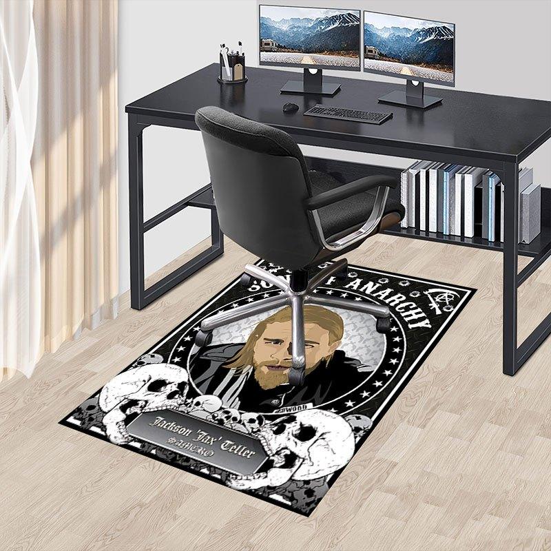 1pc Sons of Anarchy Themed Office Carpet Chair Mats - Durable Polyester Rug for Home Theater, Office, Dorm Room Decor - tA85