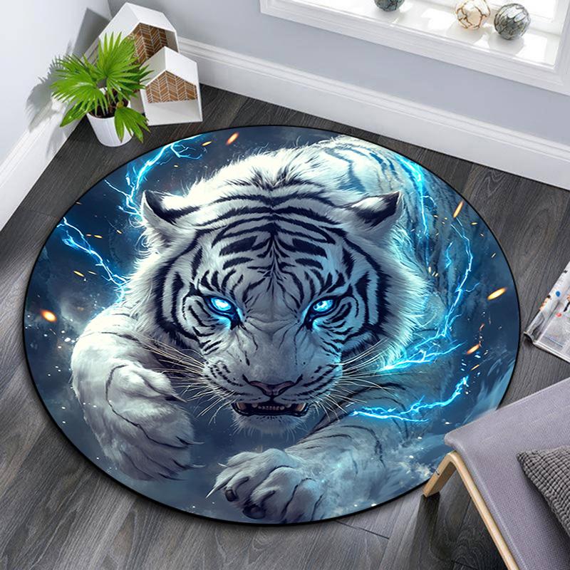 Electric Tiger Round Area Rug,Carpet Rug for Living Room Bedroom Sofa Playroom Decor,Non-slip Floor Mat