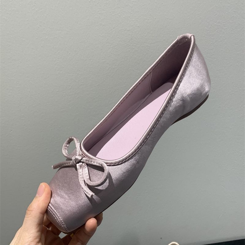 Sanfter Abendwind Ballerinas 2025 Französische süße Schleife Blau Eckige Zehenpartie Flacher Ausschnitt Höhenerhöhung Abendwind Damenschuhe