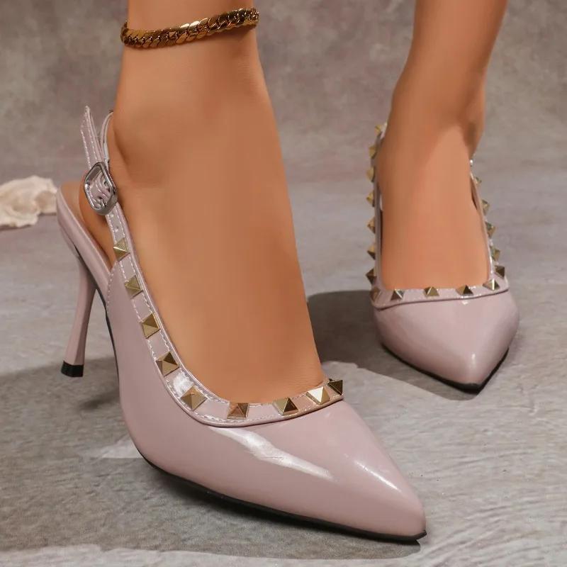 

Fashion 2025 New Spring and Summer European and American Sexy Pointed Toe Rivet High Heels Women s Stiletto Buckle Sandals 42