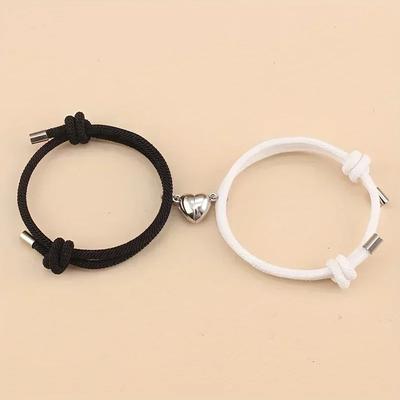 2 stuks/set Magnetische Hart Bedel Gevlochten Touw Verstelbare Armbanden Voor Koppels, Vakantie Verjaardagscadeau Voor Vriendjes / Vriendinnetjes