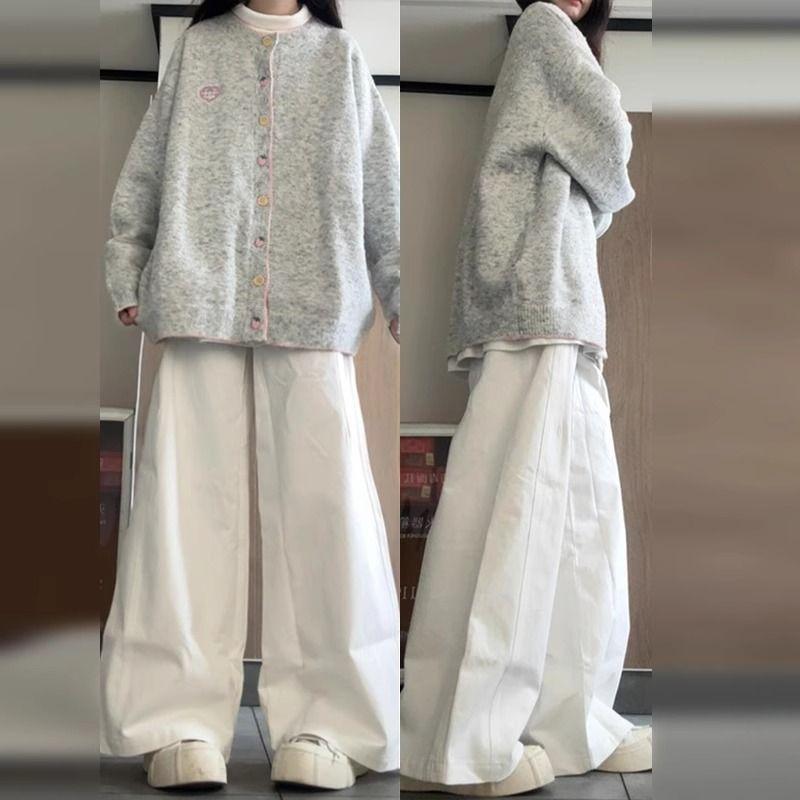 

Korean Series Preppy Gray Knit cardigan Women Spring and Autumn 2025 New Idle Style Sweet Loose Sweater Outerwear Gray quality version S