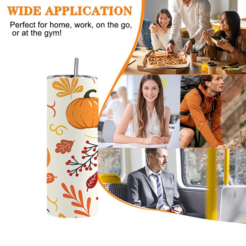 591ml Straight Cup Bountiful pumpkins and melon fruits Straw Cup Gift Cup Skinny Tumbler Portable Tumbler Metal Coffee Mug