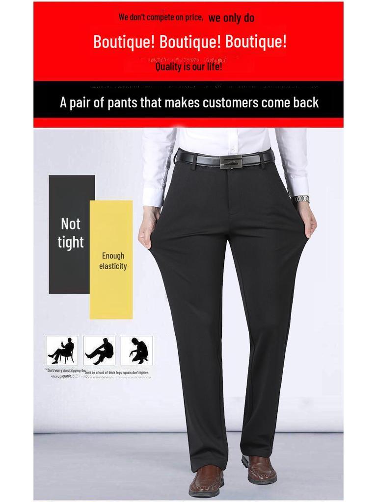 Pánské elastické kalhoty k obleku s vysokým pasem - Celoroční pohodlí pro střední věk a seniory