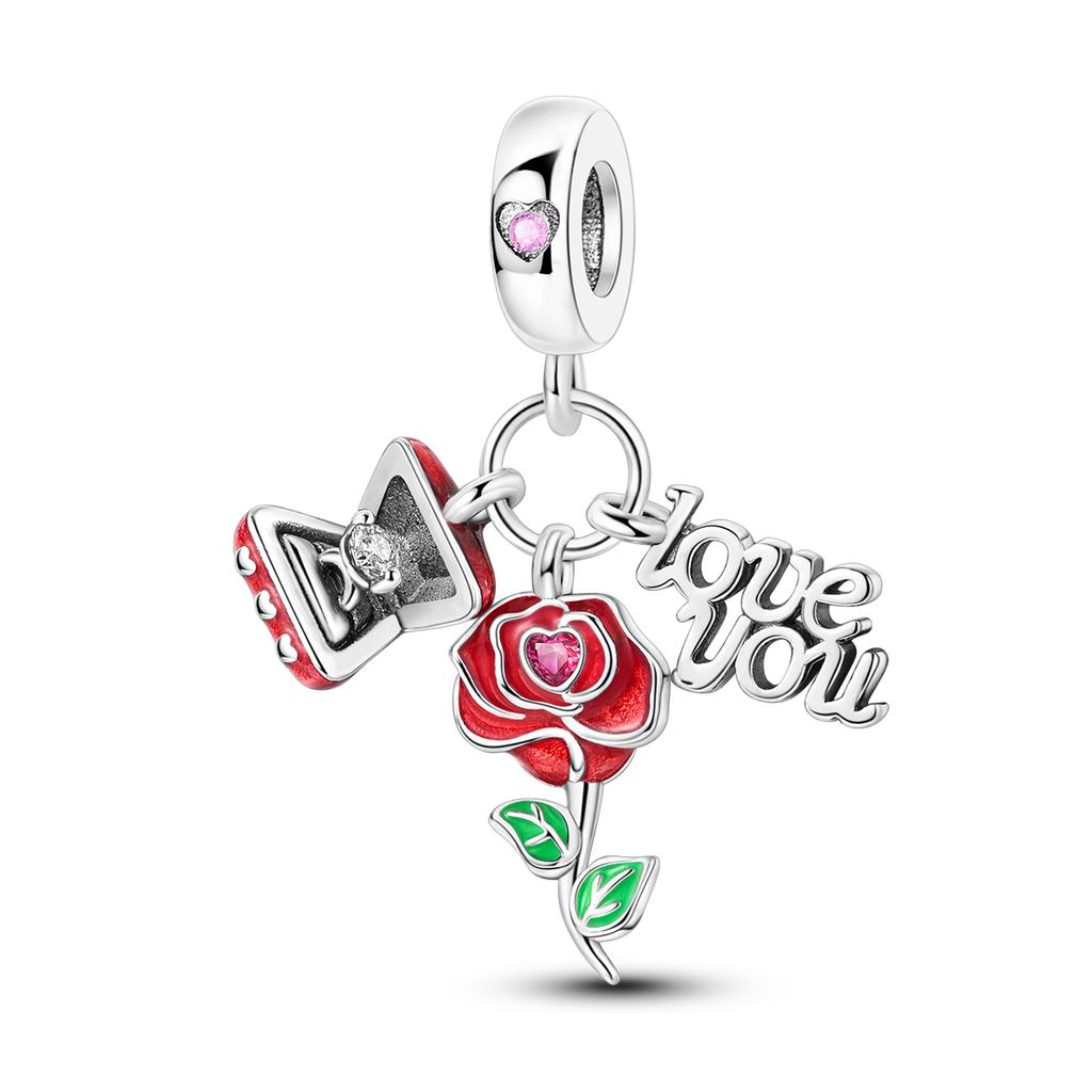 copper Charm Bead Charms Rose LOVE Heart Pendant Compatible With Bracelets Bead Charms Jewellery Do It Yourself Ideal For Woman