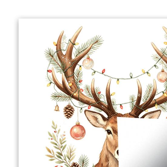 Seasonal Window Decals Christmas Watercolor Reindeer Cling, Removable Reusable Elk Head Static Easy Install Sticker Decal, Animal Decorative Glass for