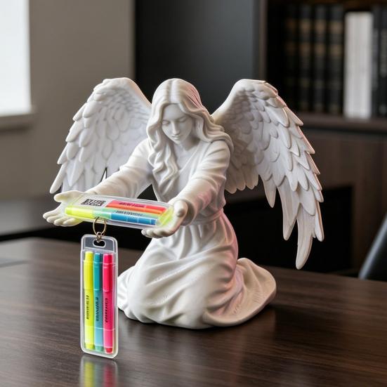 Engels-Stiftehalter für Schreibtisch 3D-gedruckte Engelsstatue Stifte-Display-Ständer Dekorativer Organizer für Zuhause Büro Schlafzimmer Wohnzimmer Schreibtischdekoration