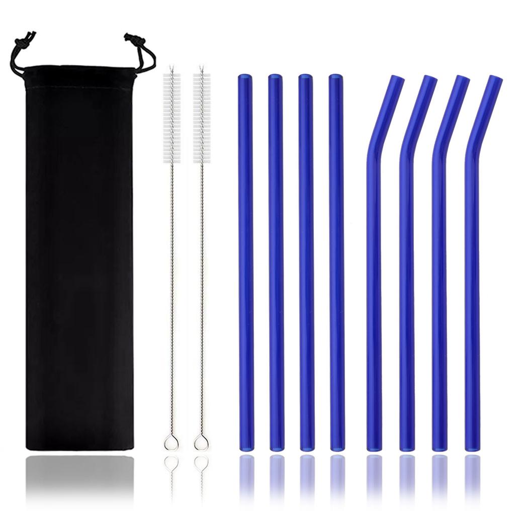 11-piece Reusable Glass Straws Clear Smoothie Drinking Straws with Clean Brush for Beverages Milk Tea Juices Cocktail