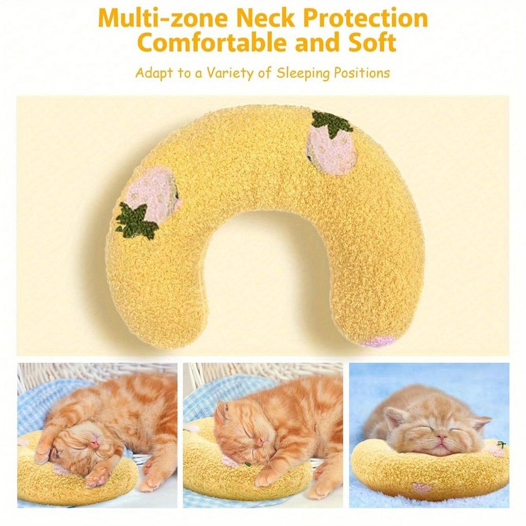 1pc Plush Pet U-Shaped Neck Pillow, Soft And Fluffy Cat Pillow, Suitable For Deep Sleep And Neck Protection Of Pets