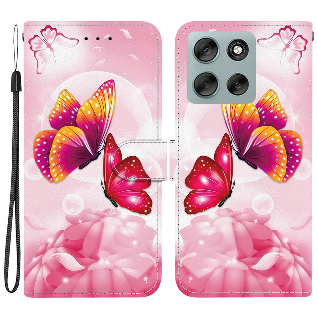 For Motorola Moto G56 5G Case Pattern Printing Anti-Drop Leather Flip Wallet Phone Cover with Lanyard