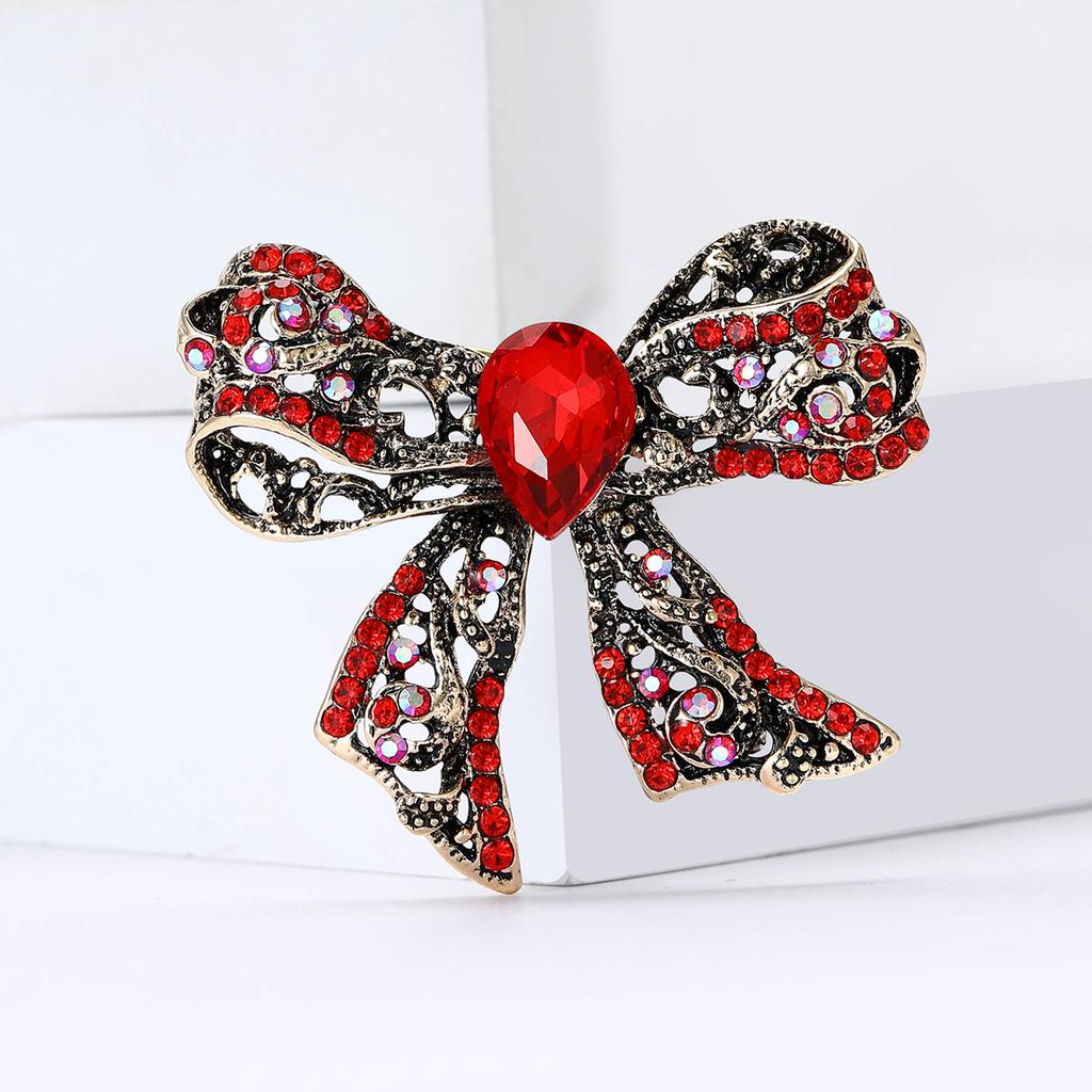 Vintage Rhinestone Bow Brooch for Women Unisex Office Party Friend Gifts Jewelry Accessories