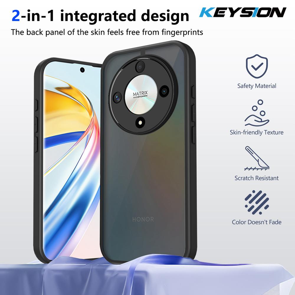 KEYSION Matte Translucent Black Phone Case for HONOR X9b 5G Soft Silicone+PC Clear Shockproof Back Cover for Magic 6 Lite 5G