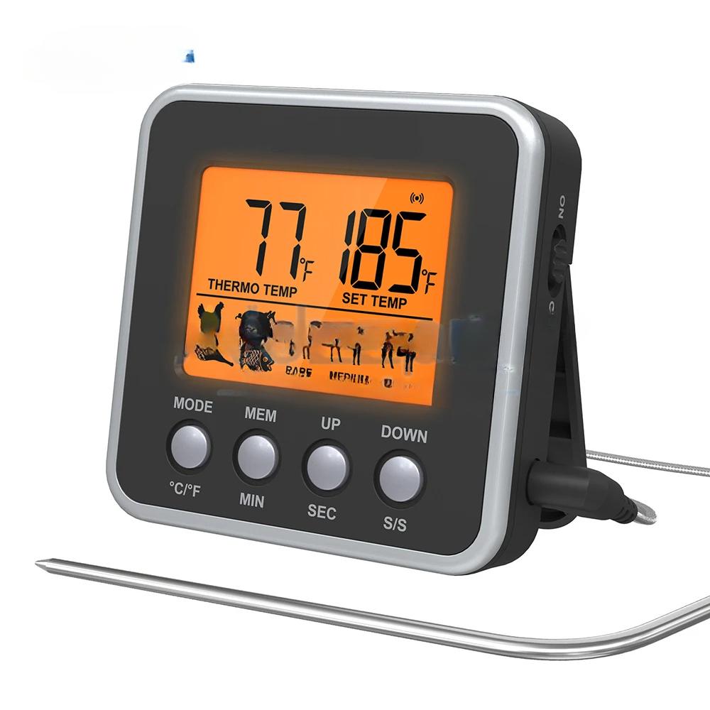 Digital Oven Thermometer Kitchen Meat Thermometeer Fahrenheit Celsius Conversion Countdown/Timer LCD Backlight BBQ Thermometer