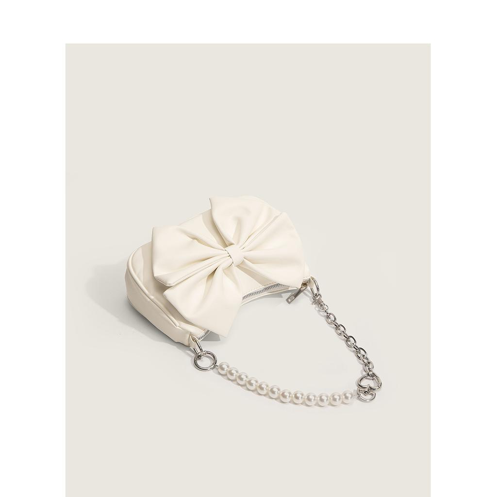 Latest Design Niche High-end Bow Underarm Bag Pleated Beaded Shoulder Bag Autumn and Winter High Quality Women's Bag