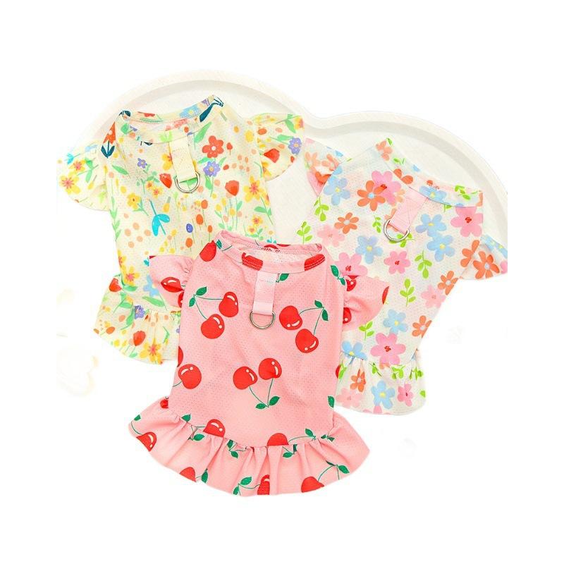 Ice Silk Cat Pet Cat ClothesBig Dog Dresses Spring and Summer Dog SuppliesFloral FreshShort-legged Cat