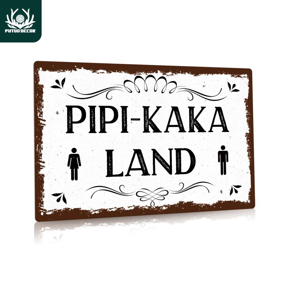 

Putuo Decor 1pc Vintage Metal Tin Sign, PIPI-KAKA LAND, Wall Art Decor for Home Toilet Bathroom Washroom, Gift 20x30cm（7.8x11.8inch）