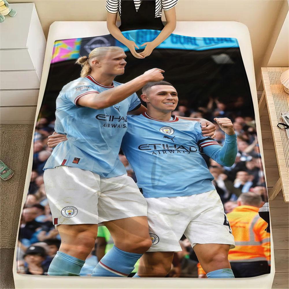 Erling Haaland & Phil Foden Printed Flannel Blanket, soft throw for bedroom sofa, washable, fan merchandise, great gift.