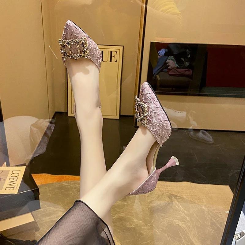Fashion Women High Heel Pumps 6cm/9cm  Pointed Toe Stiletto Low Heel Women's Shoes Office Lady Rhinestone Shoes Pink Heels  Wedding