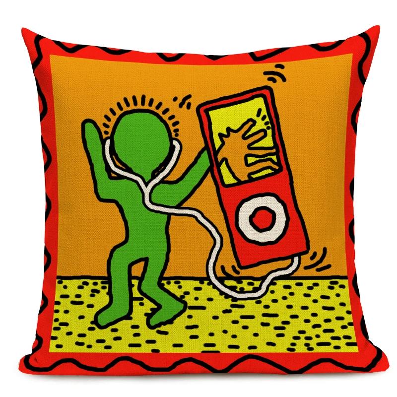 

Чехол для подушки с фигурами в стиле поп-арта и граффити, цветная декоративная наволочка с абстрактным рисунком, квадратная льняная наволочка для подушки 450mm*450mm
