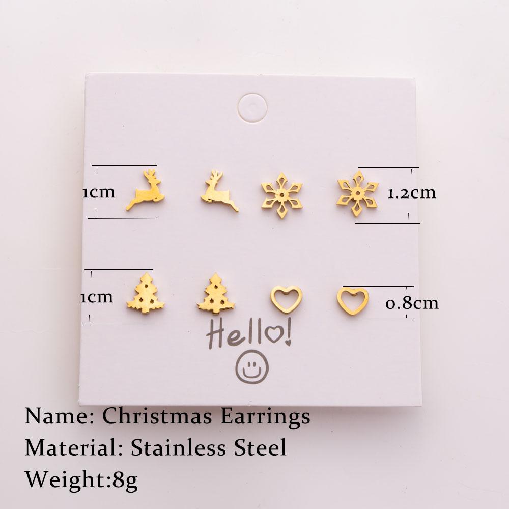 Vánoční sady náušnic pro ženy Zlatá barva Nerezová ocel Vánoční pecky Sada Los Sněhové vločky
